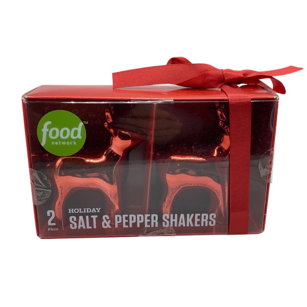 Food Network Holiday Salt & Pepper Shakers‎ Deer Design 2-Piece Set Red NEW